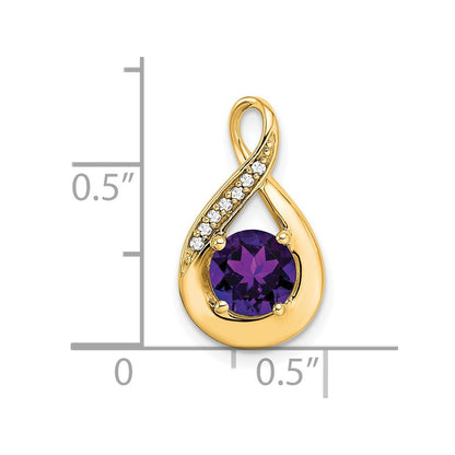 14K Yellow Gold Amethyst and Real Diamond Pendant