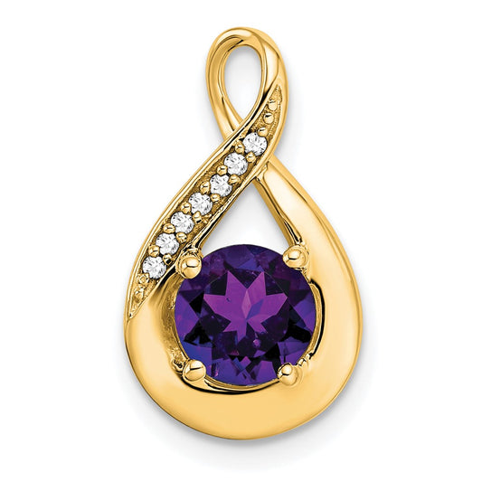 14K Yellow Gold Amethyst and Real Diamond Pendant