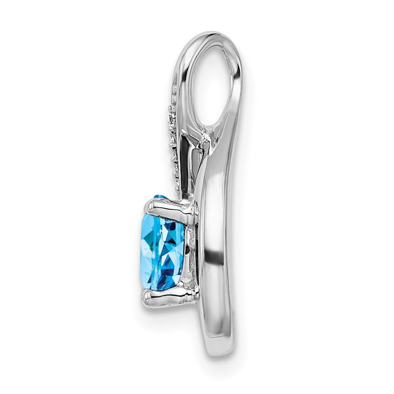 14k White Gold Blue Topaz and Real Diamond Pendant