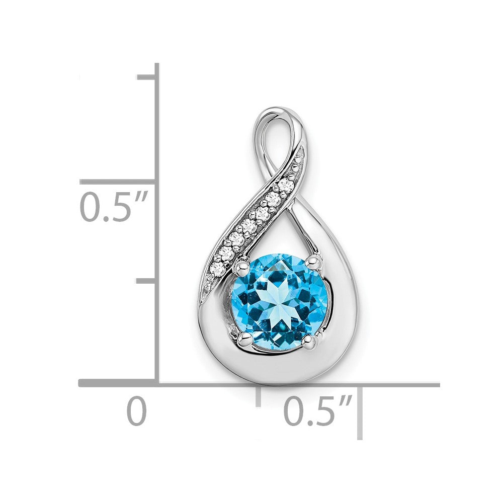 14k White Gold Blue Topaz and Real Diamond Pendant