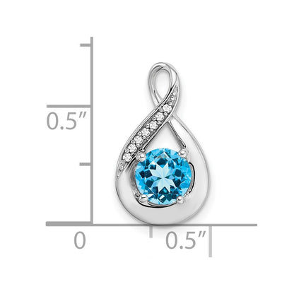 14k White Gold Blue Topaz and Real Diamond Pendant