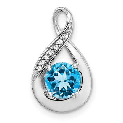 14k White Gold Blue Topaz and Real Diamond Pendant