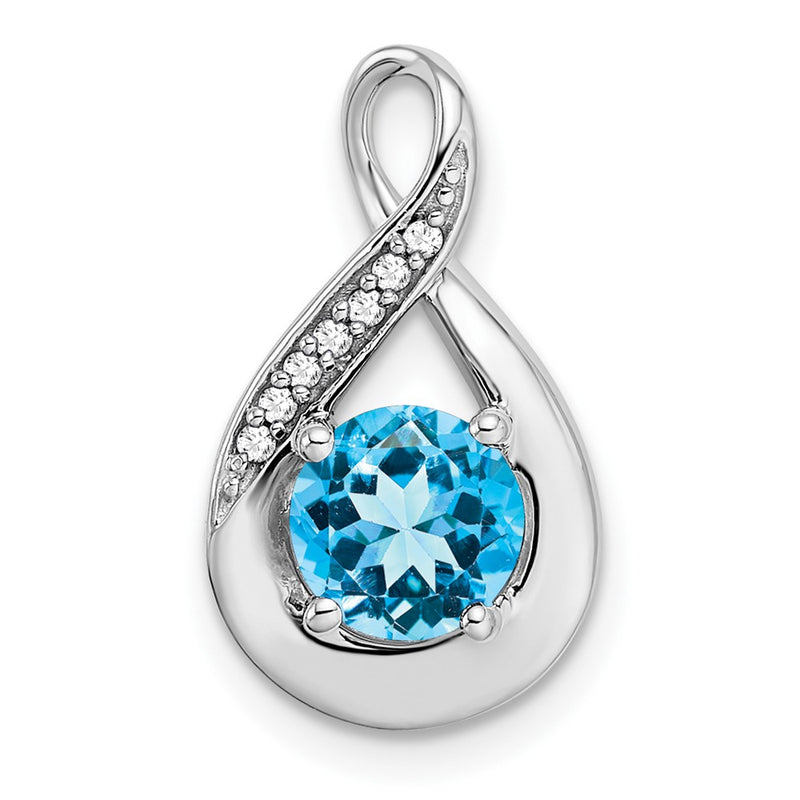 14k White Gold Blue Topaz and Real Diamond Pendant