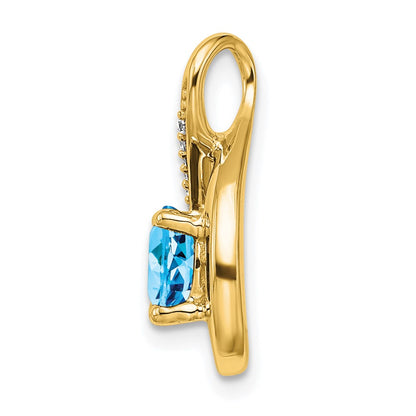 14K Yellow Gold Blue Topaz and Real Diamond Pendant