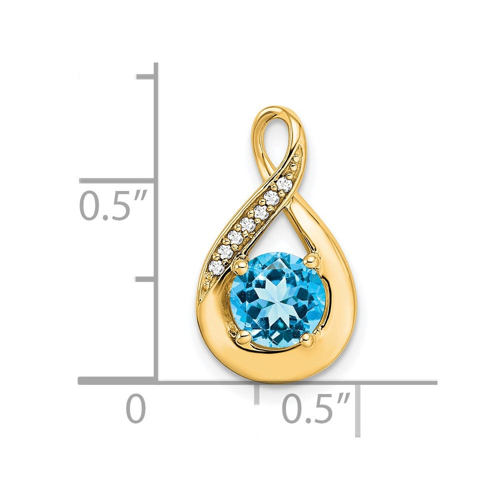14K Yellow Gold Blue Topaz and Real Diamond Pendant