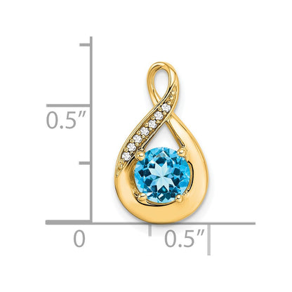 14K Yellow Gold Blue Topaz and Real Diamond Pendant