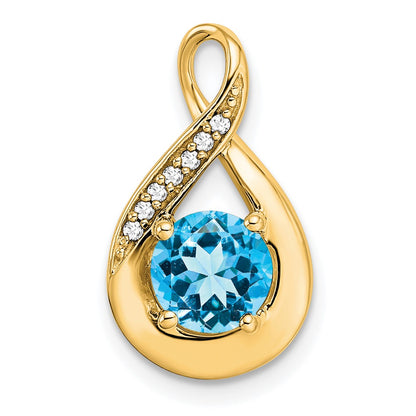 14K Yellow Gold Blue Topaz and Real Diamond Pendant