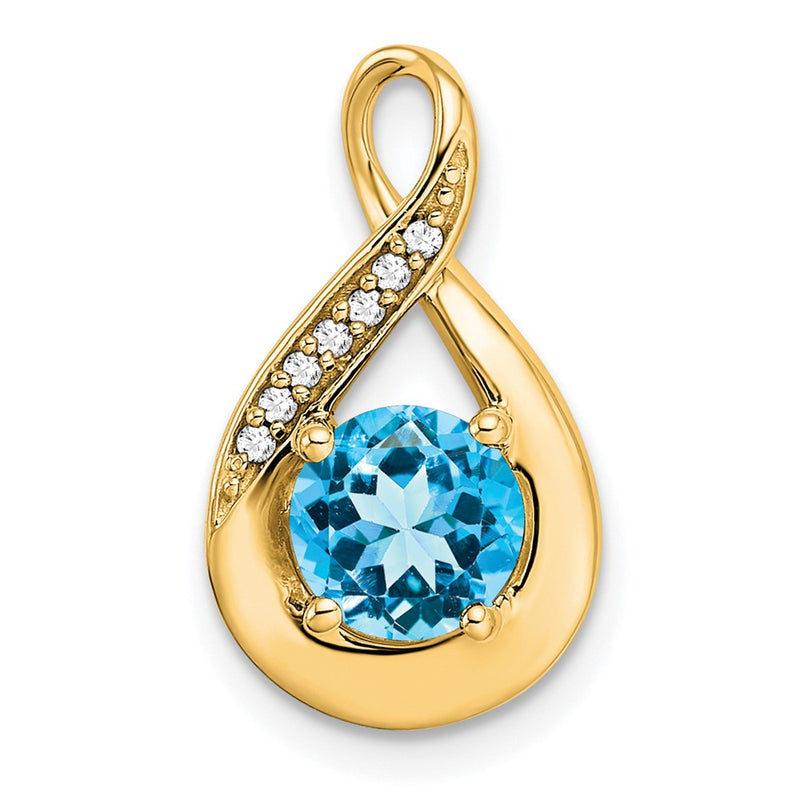14K Yellow Gold Blue Topaz and Real Diamond Pendant