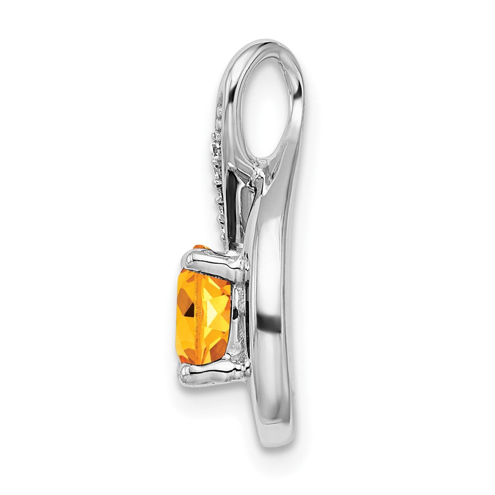 14k White Gold Citrine and Real Diamond Pendant