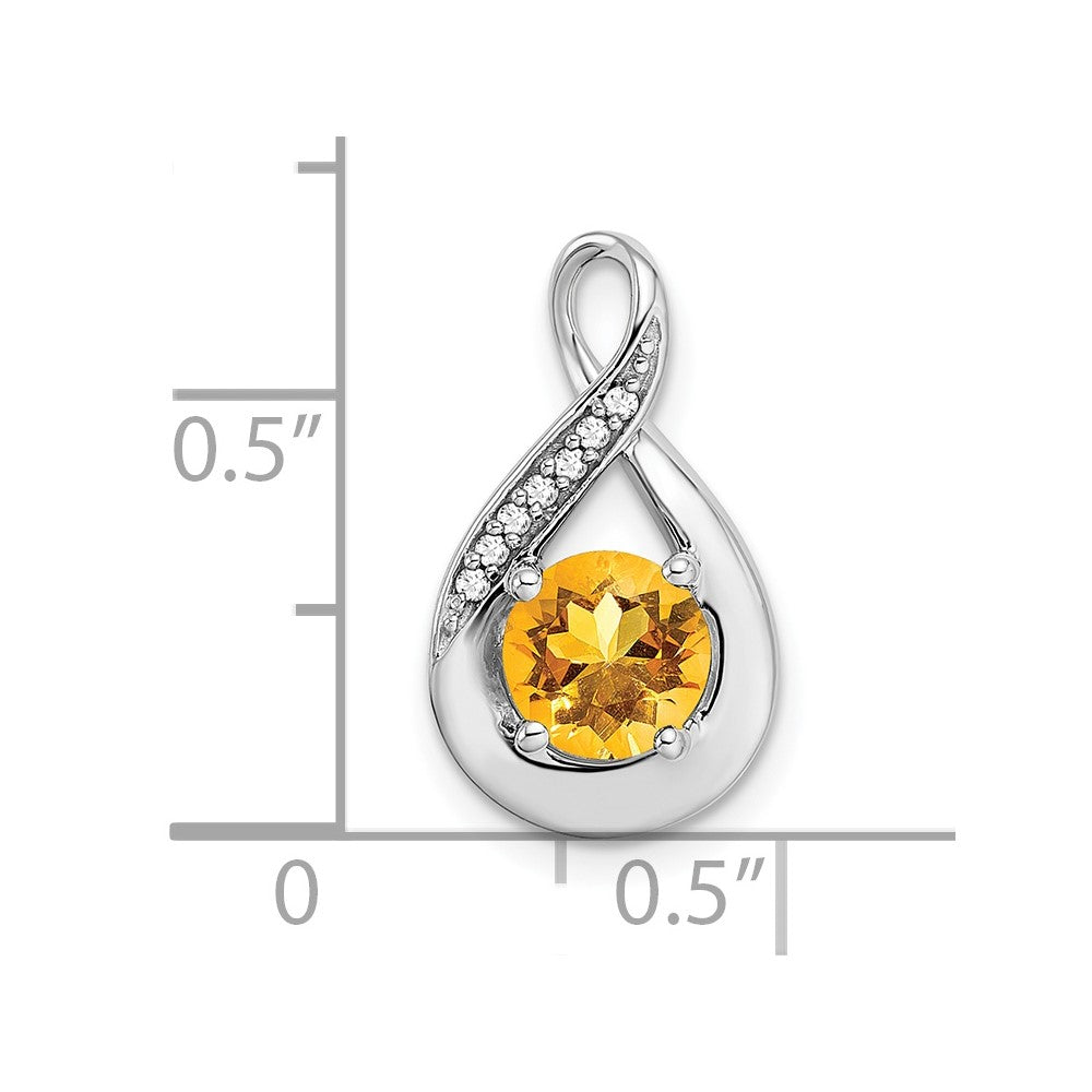 14k White Gold Citrine and Real Diamond Pendant