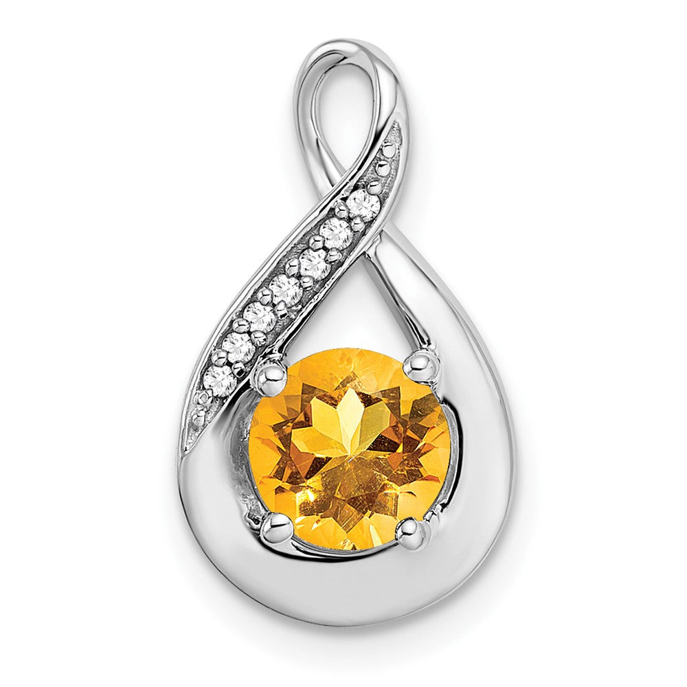 14k White Gold Citrine and Real Diamond Pendant