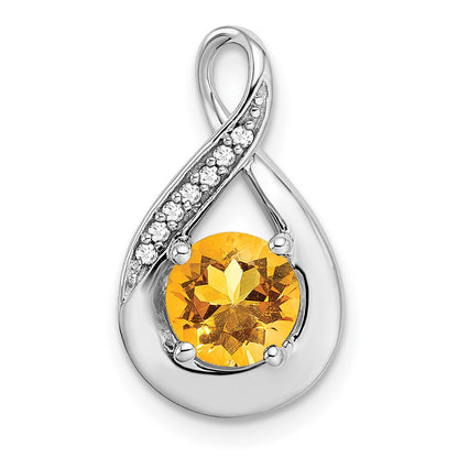 14k White Gold Citrine and Real Diamond Pendant