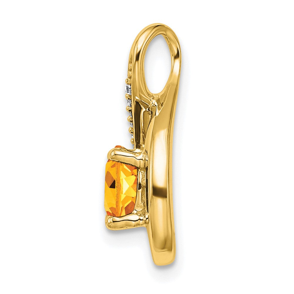 14K Yellow Gold Citrine and Real Diamond Pendant