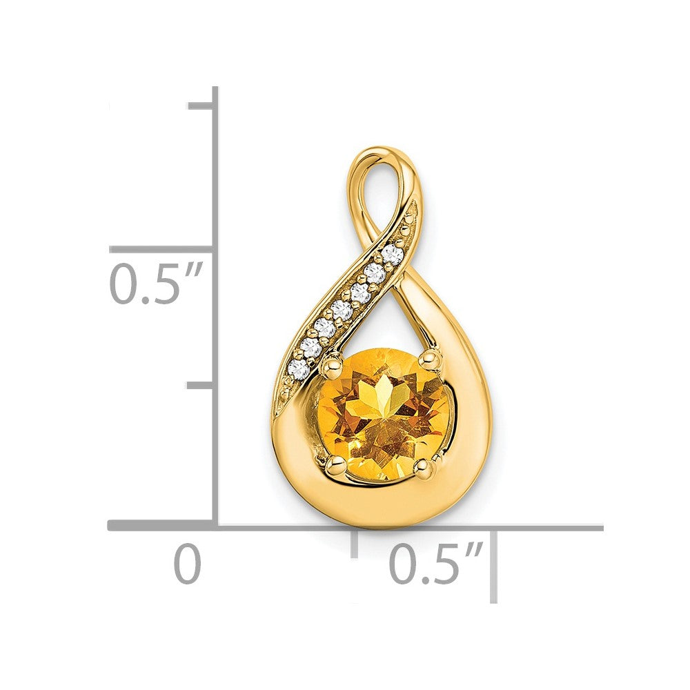 14K Yellow Gold Citrine and Real Diamond Pendant