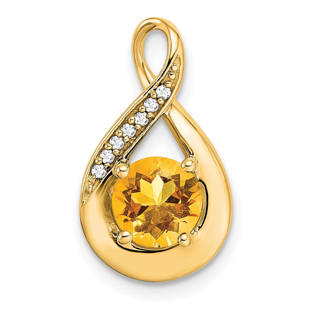 14K Yellow Gold Citrine and Real Diamond Pendant