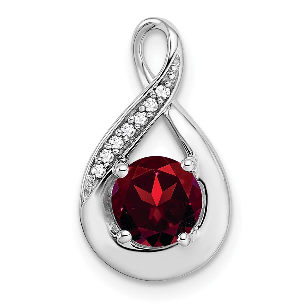 14k White Gold Garnet and Real Diamond Pendant