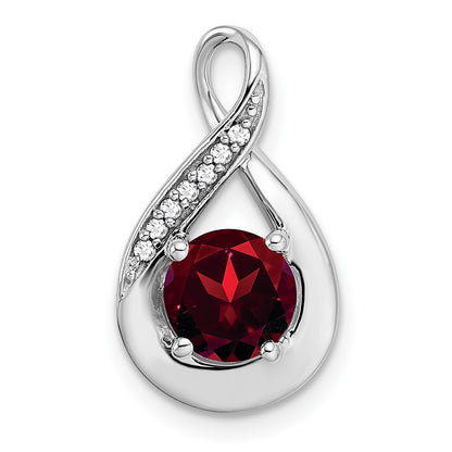 14k White Gold Garnet and Real Diamond Pendant