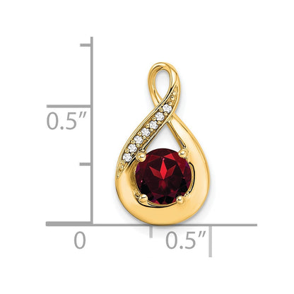 14K Yellow Gold Garnet and Real Diamond Pendant