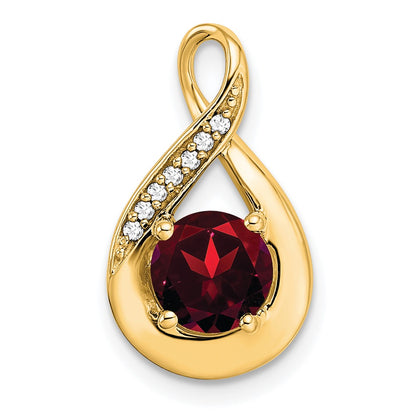 14K Yellow Gold Garnet and Real Diamond Pendant