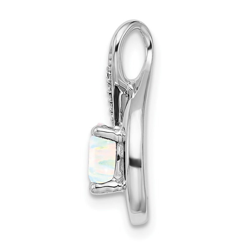14k White Gold Created Opal and Real Diamond Pendant