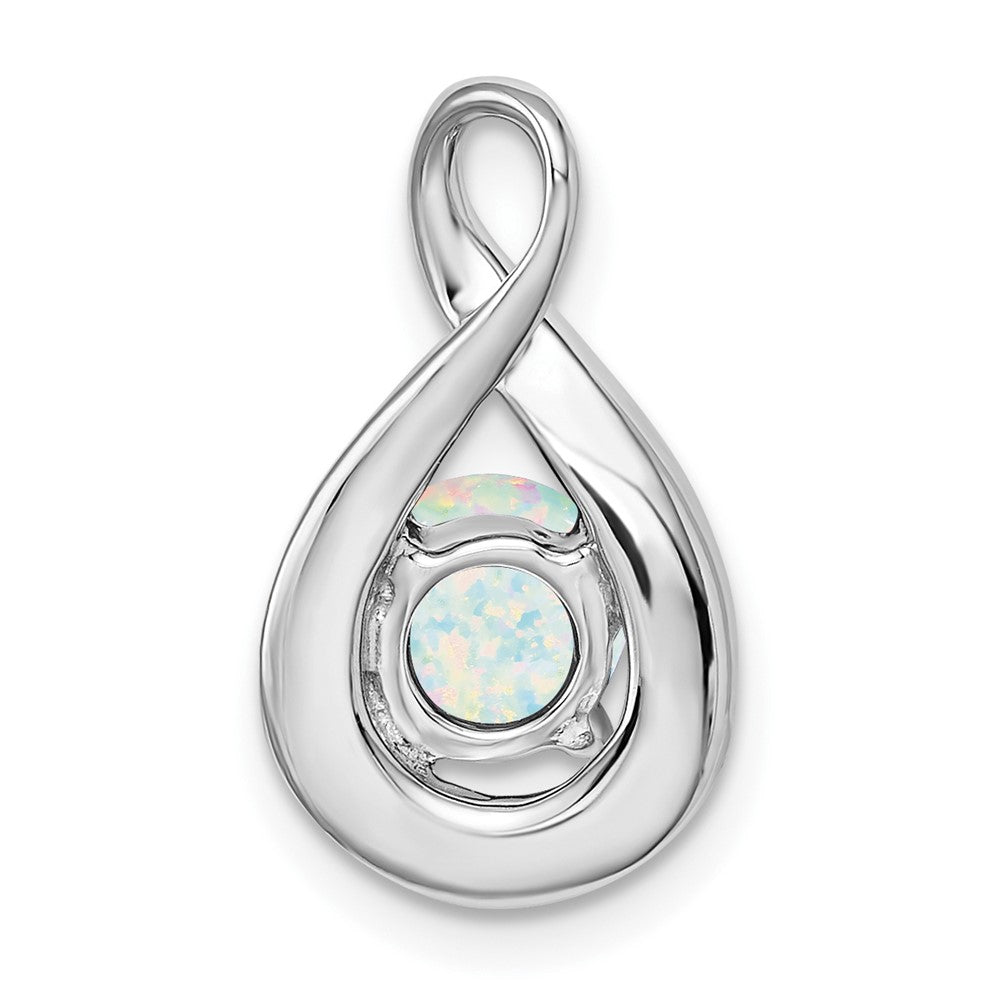 14k White Gold Created Opal and Real Diamond Pendant