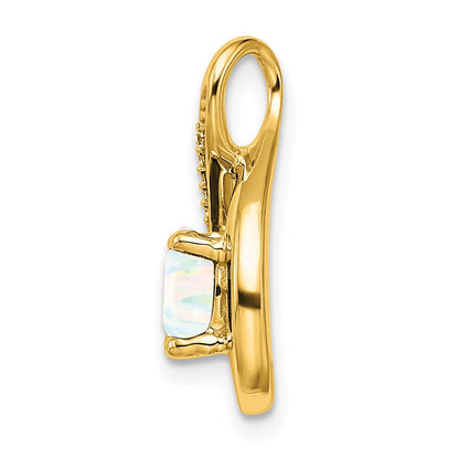 14K Yellow Gold Created Opal and Real Diamond Pendant