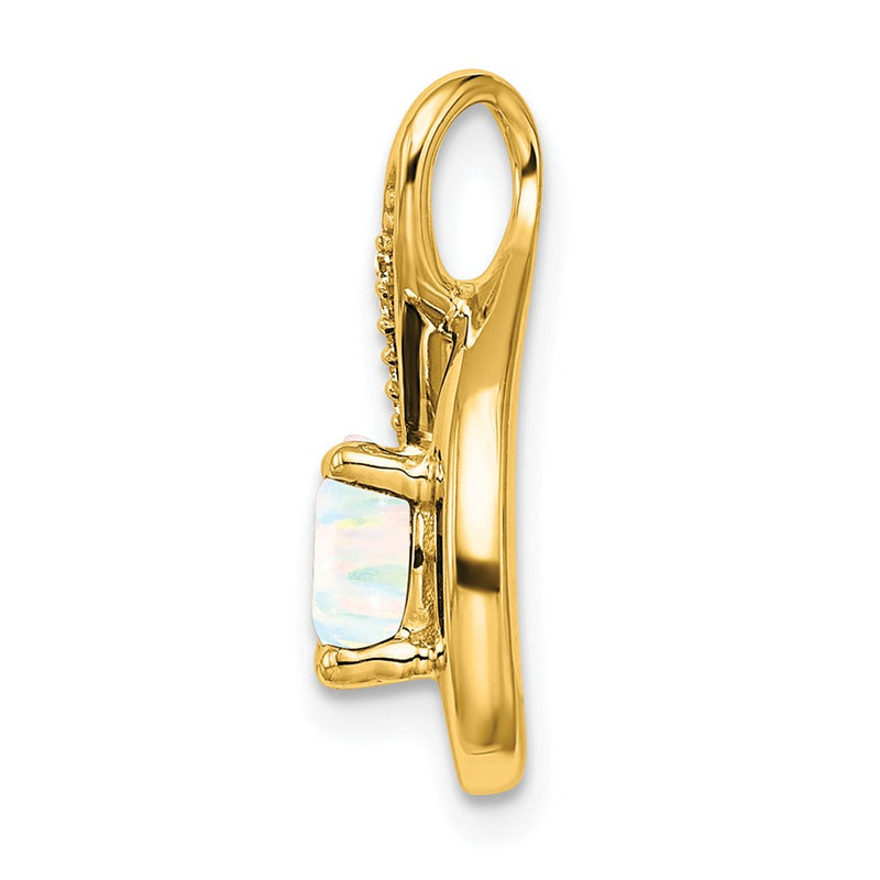 14K Yellow Gold Created Opal and Real Diamond Pendant