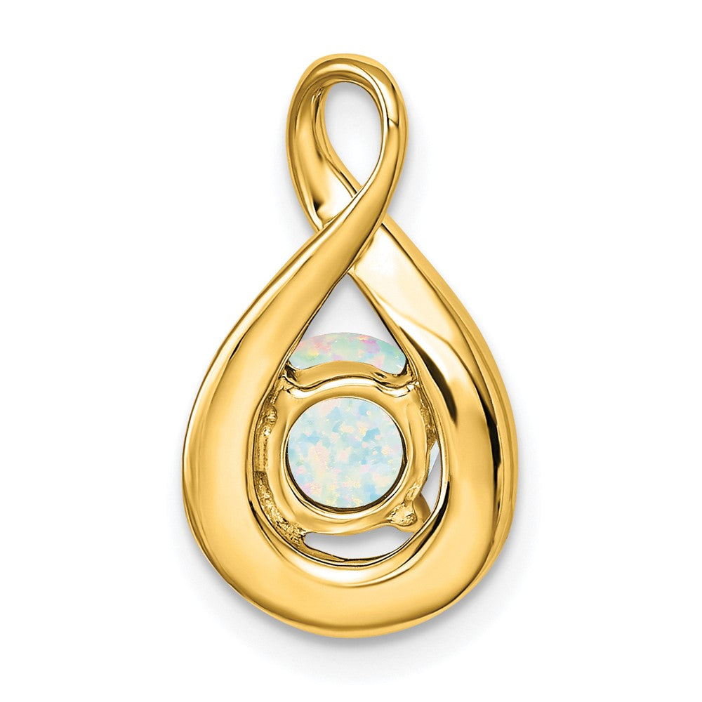 14K Yellow Gold Created Opal and Real Diamond Pendant