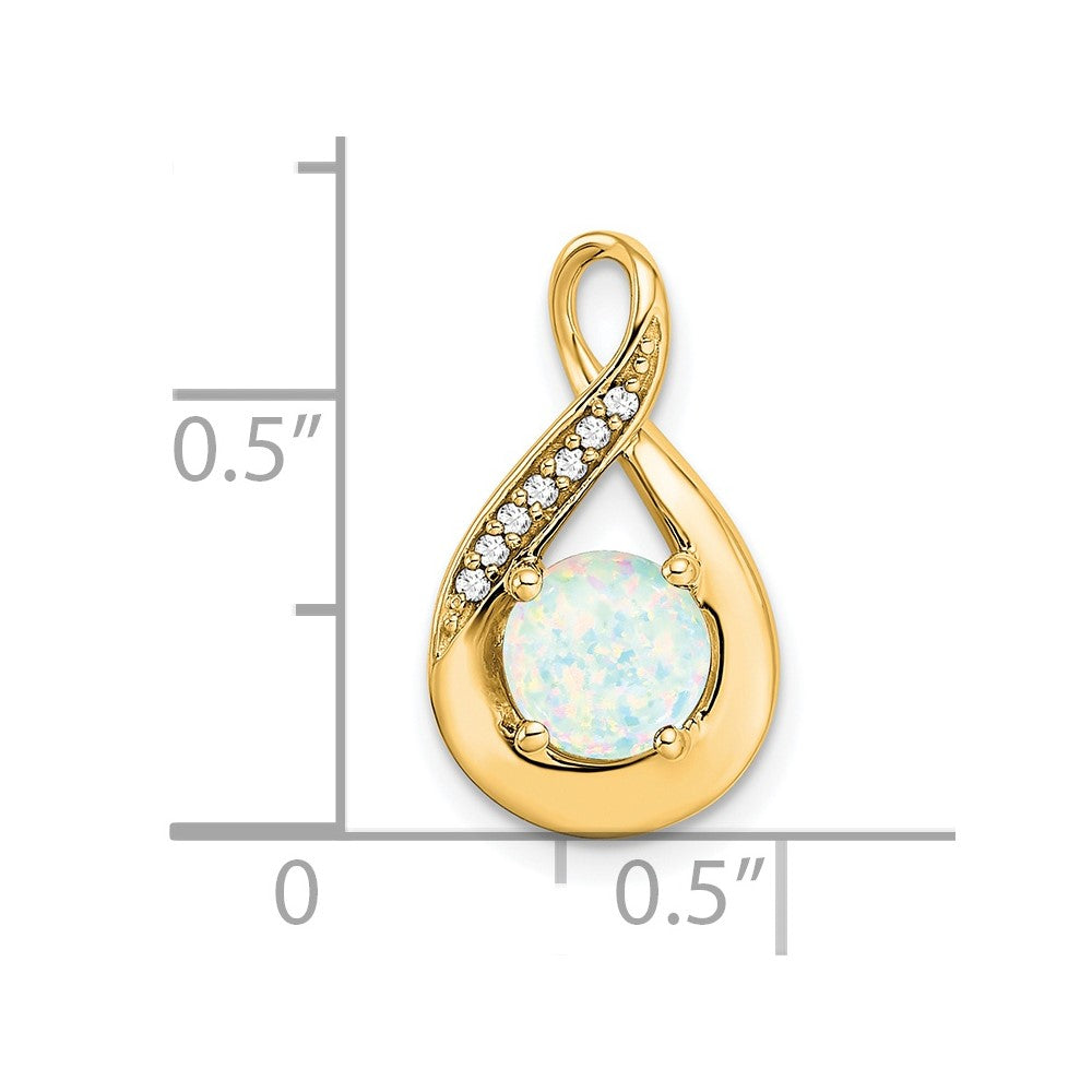 14K Yellow Gold Created Opal and Real Diamond Pendant