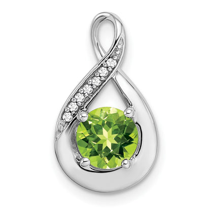 14k White Gold Peridot and Real Diamond Pendant