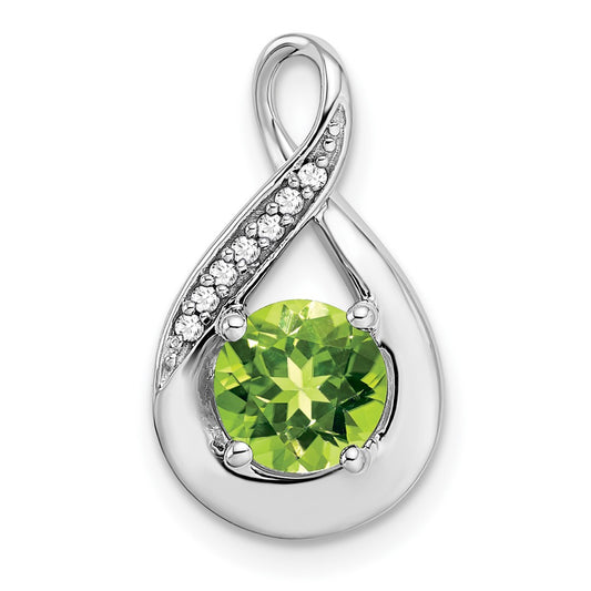 14k White Gold Peridot and Real Diamond Pendant