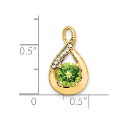 14K Yellow Gold Peridot and Real Diamond Pendant
