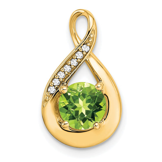 14K Yellow Gold Peridot and Real Diamond Pendant