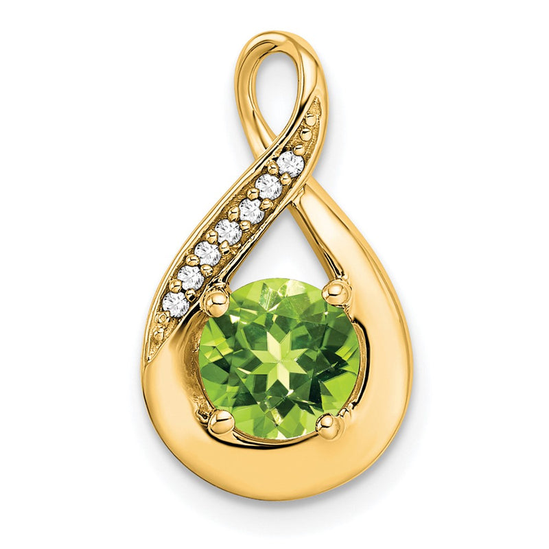 14K Yellow Gold Peridot and Real Diamond Pendant