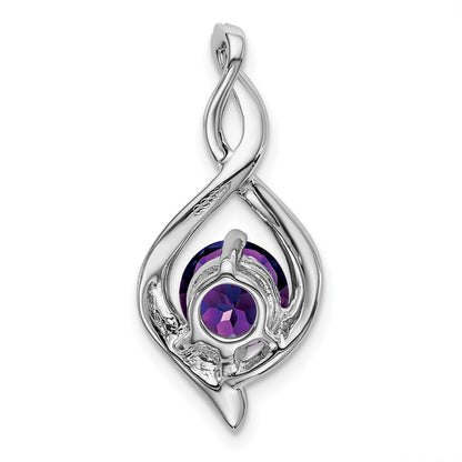 14k White Gold Amethyst and Real Diamond Pendant