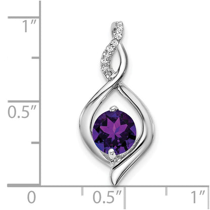 14k White Gold Amethyst and Real Diamond Pendant