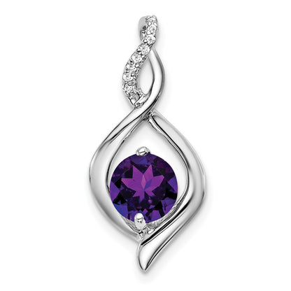 14k White Gold Amethyst and Real Diamond Pendant