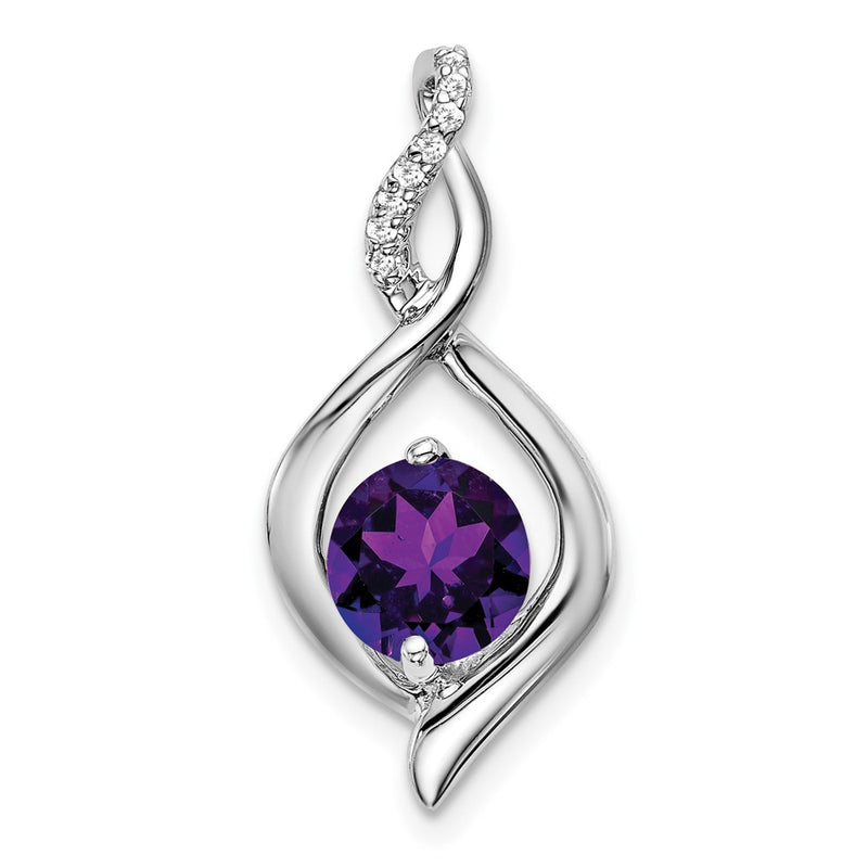 14k White Gold Amethyst and Real Diamond Pendant