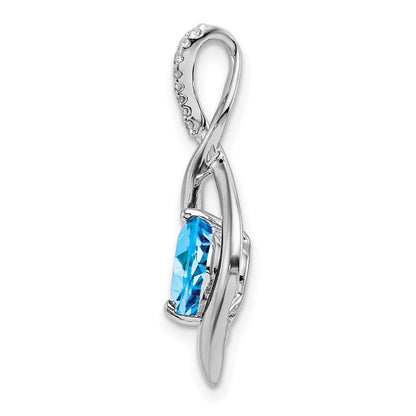 14k White Gold Blue Topaz and Real Diamond Pendant