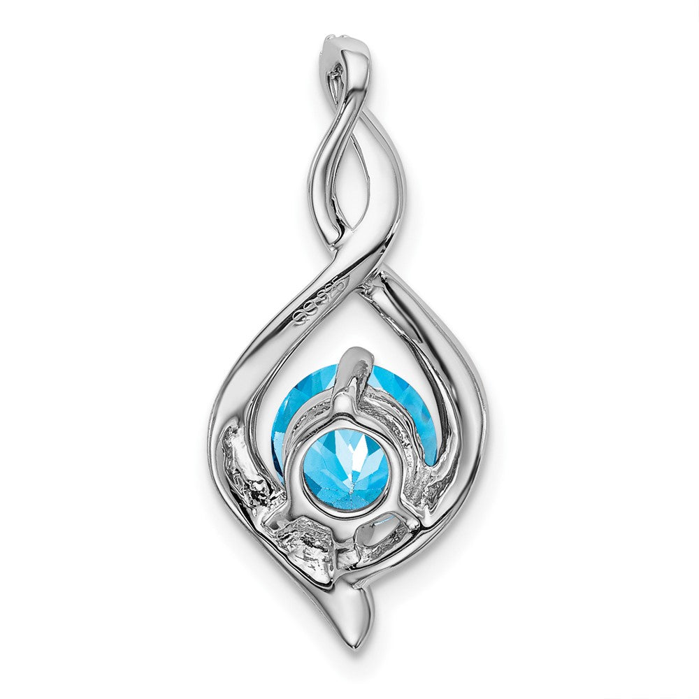 14k White Gold Blue Topaz and Real Diamond Pendant