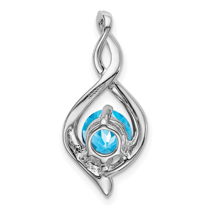 14k White Gold Blue Topaz and Real Diamond Pendant