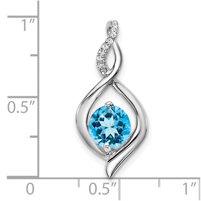 14k White Gold Blue Topaz and Real Diamond Pendant