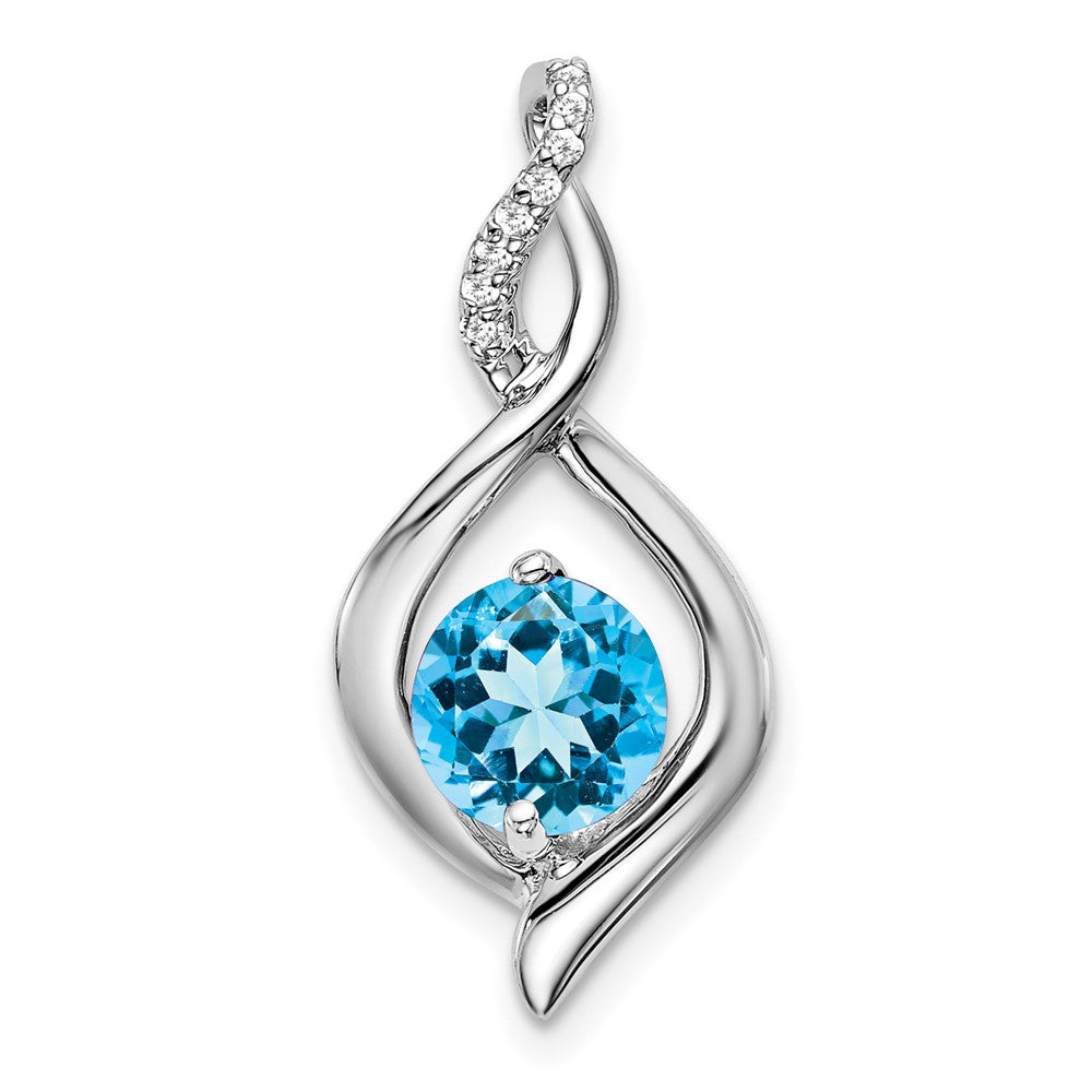 14k White Gold Blue Topaz and Real Diamond Pendant