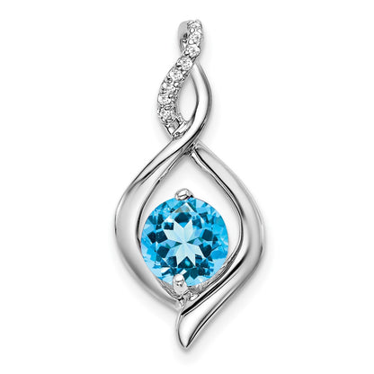 14k White Gold Blue Topaz and Real Diamond Pendant