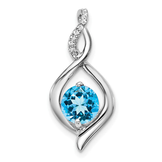 14k White Gold Blue Topaz and Real Diamond Pendant