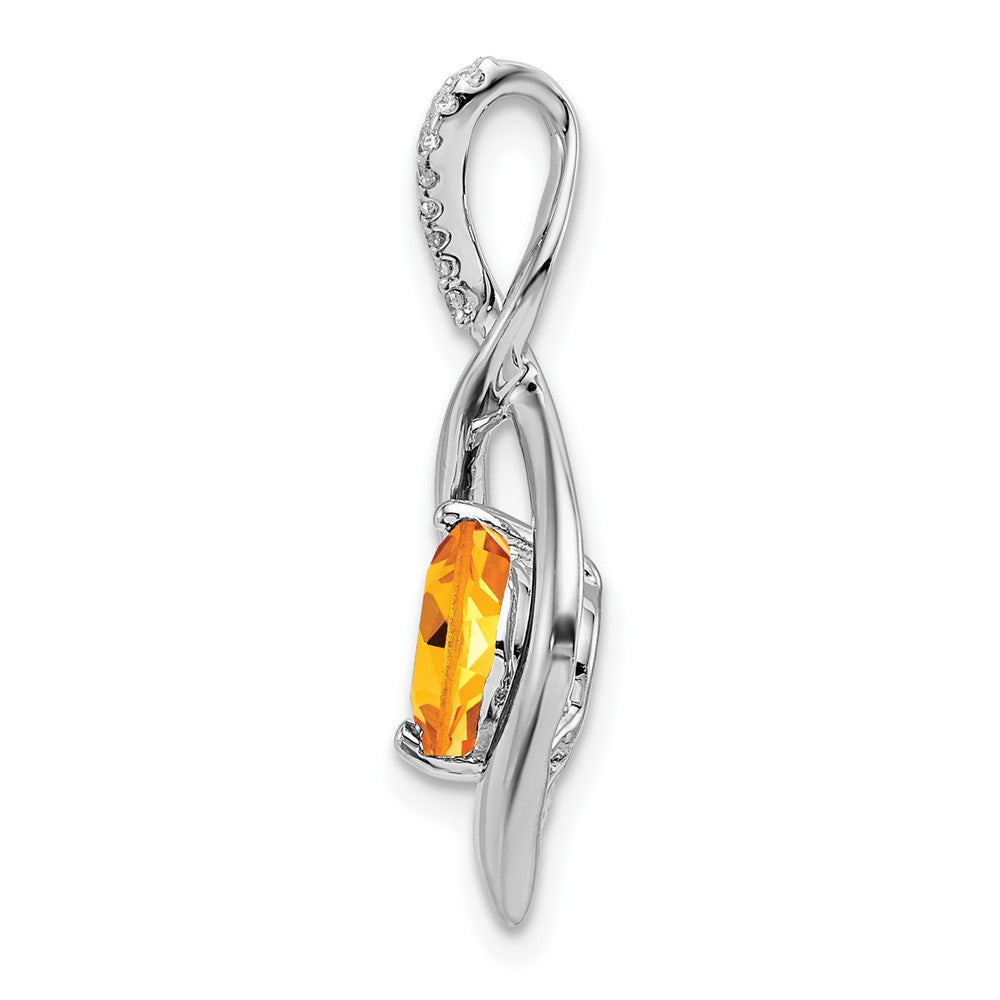 14k White Gold Citrine and Real Diamond Pendant