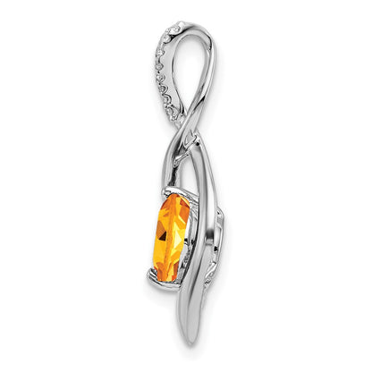 14k White Gold Citrine and Real Diamond Pendant