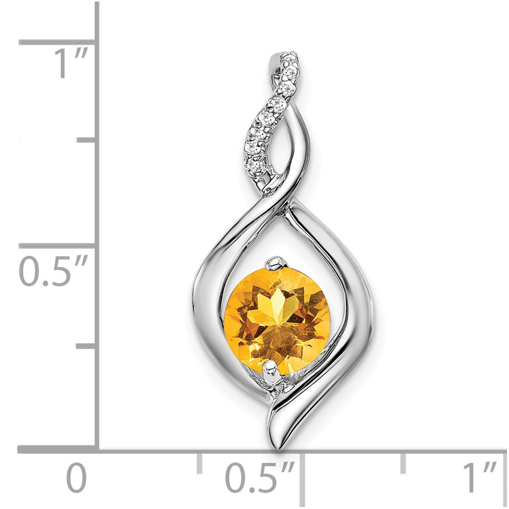 14k White Gold Citrine and Real Diamond Pendant