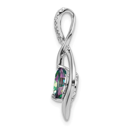 14k White Gold Mystic Fire Topaz and Real Diamond Pendant