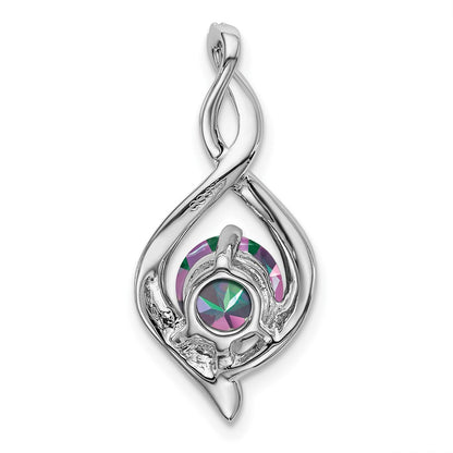 14k White Gold Mystic Fire Topaz and Real Diamond Pendant